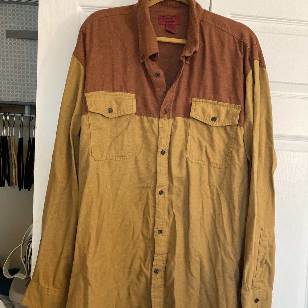 The Foundry Supply Co Button Down 2XLT Mens Big and Tall Tan Two Tone